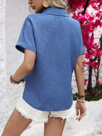 Aurora | Button-Front Short Sleeve Blouse with Collar