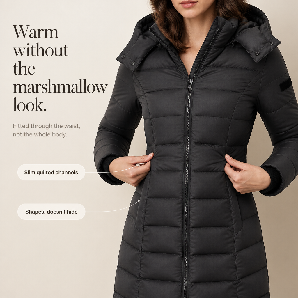 Leah | Quilted Mid-Length Puffer Jacket with Hood for Women
