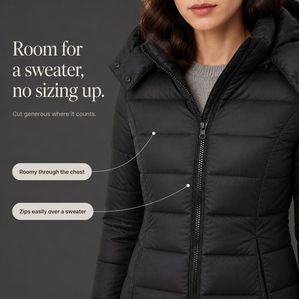Leah | Quilted Mid-Length Puffer Jacket with Hood for Women