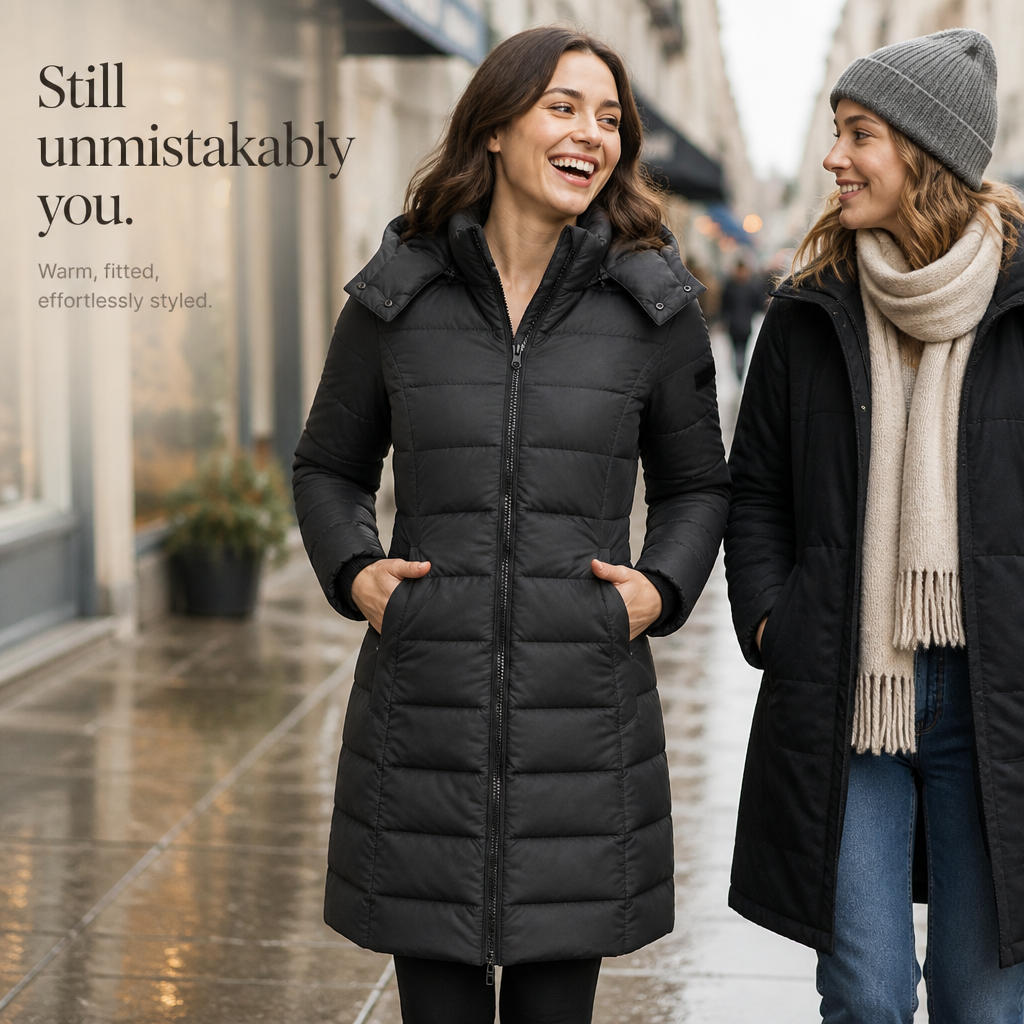 Leah | Quilted Mid-Length Puffer Jacket with Hood for Women