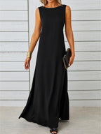 Elowine | Sleeveless A-Line Maxi Dress with Boat Neck for Women
