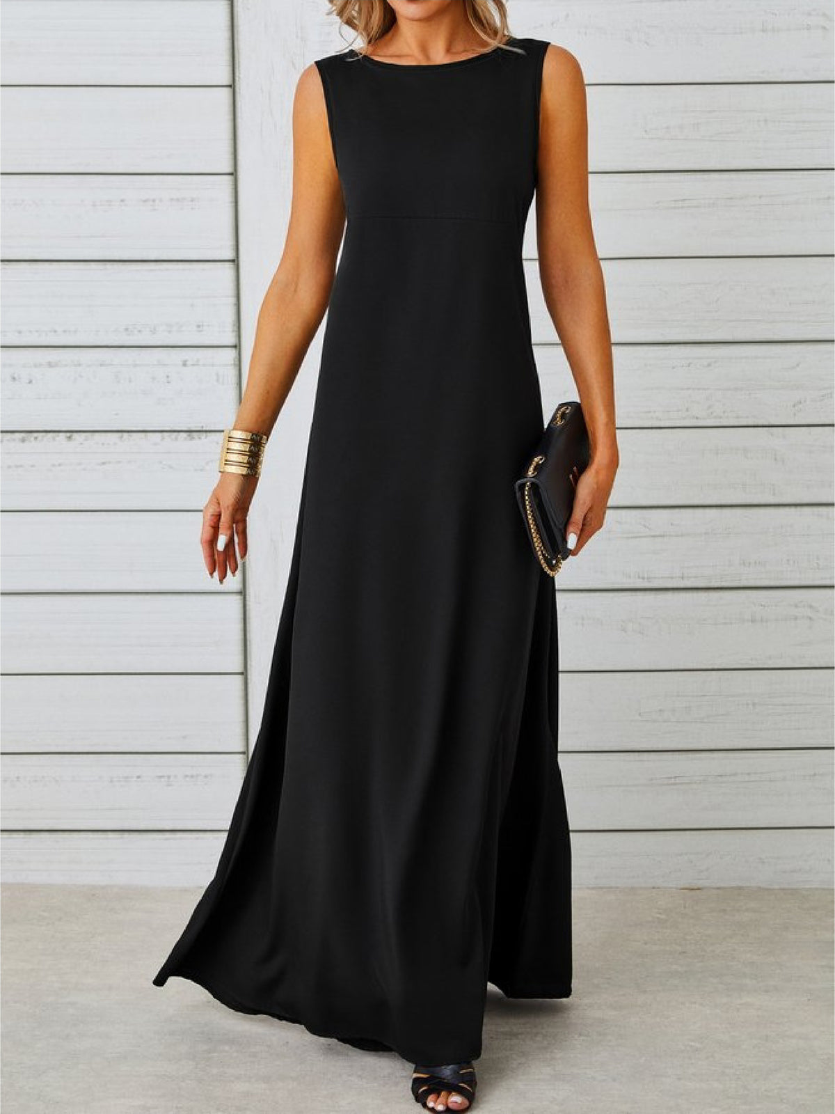 Elowine | Sleeveless A-Line Maxi Dress with Boat Neck for Women