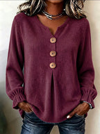 Constance | Ribbed Henley Sweater with Wooden Buttons for Women