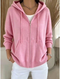 Elise | Ribbed Knit Zip-Front Hooded Cardigan for Women