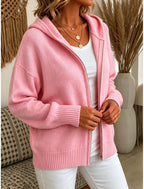 Elin | Ribbed Knit Zip-Up Hooded Cardigan for Women