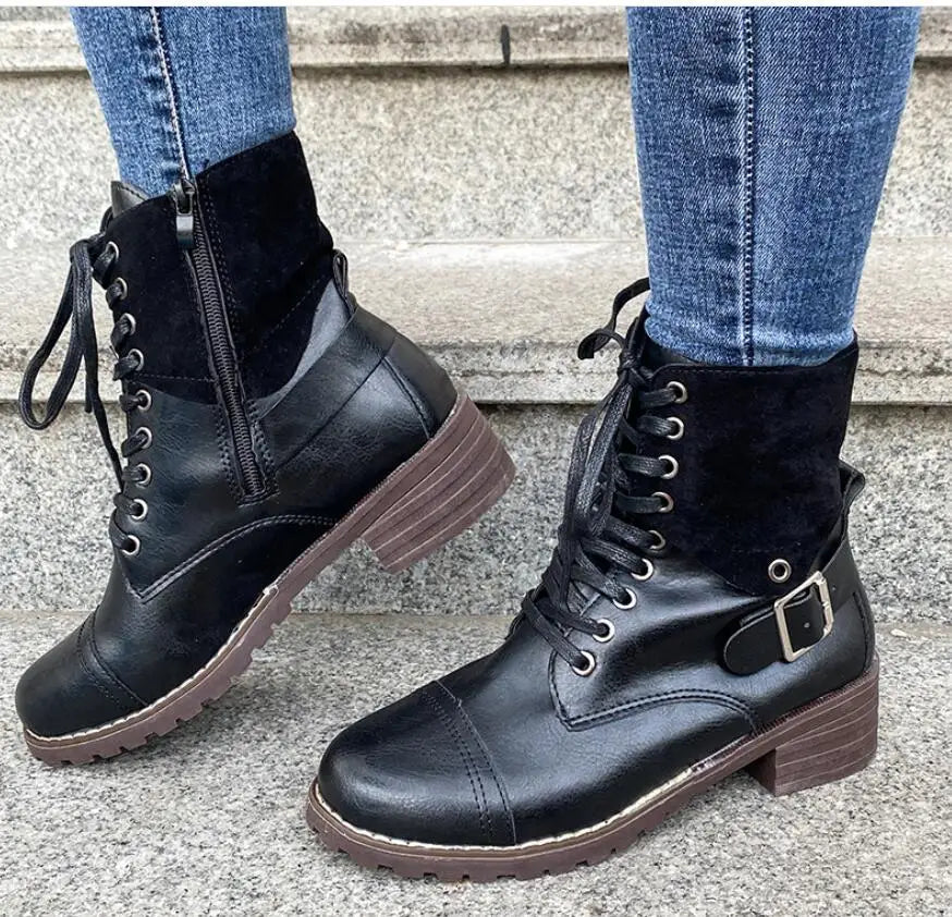 Tahlia | Buckle Lace-Up Combat Winter Boots for Women