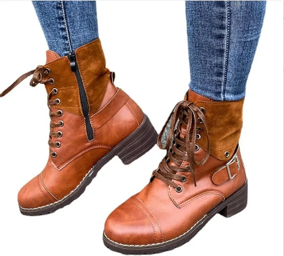 Tahlia | Buckle Lace-Up Combat Winter Boots for Women