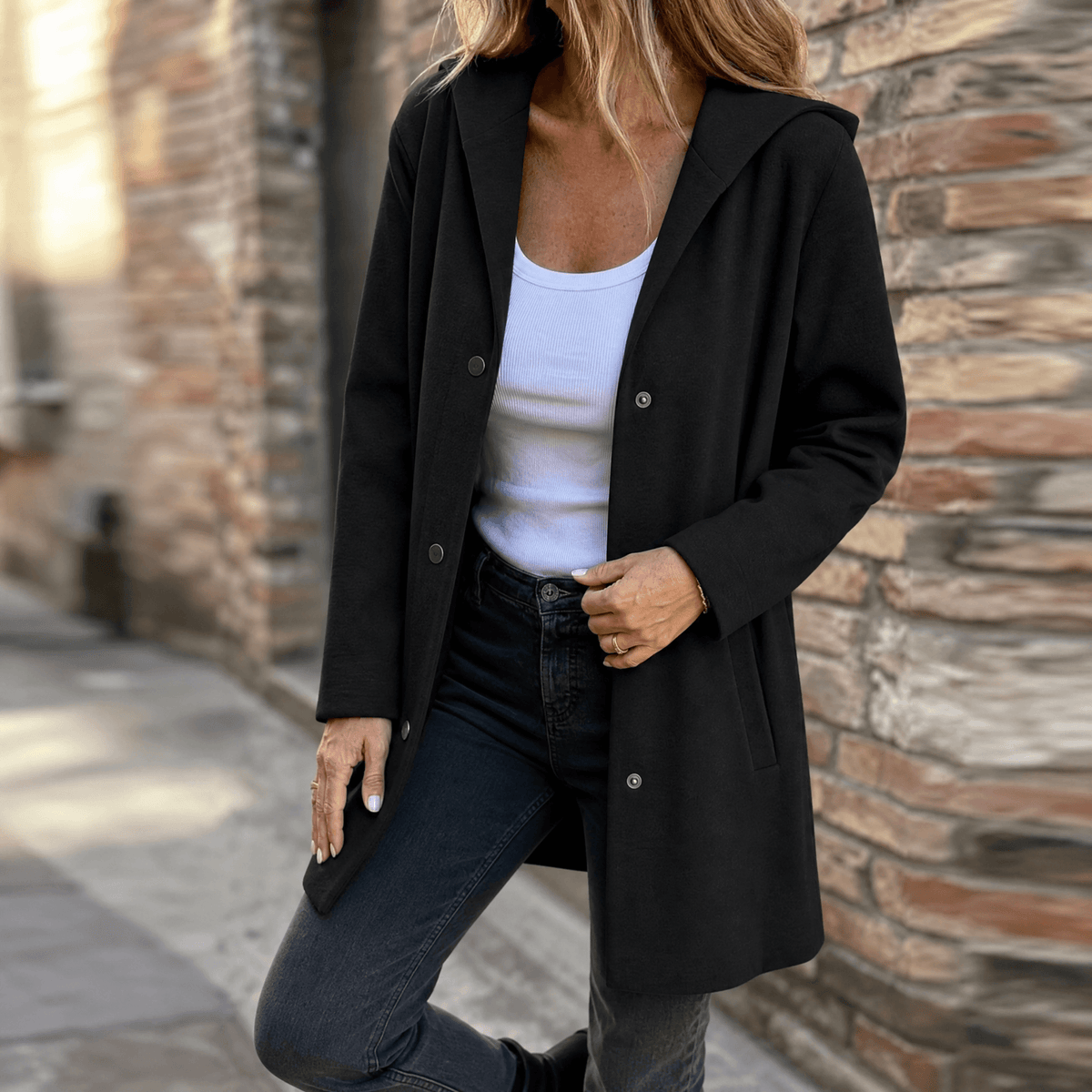 Juno | Oversized Hooded Button-Front Cardigan with Pockets