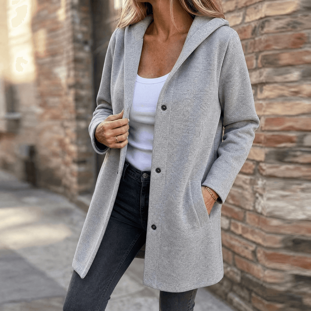 Juno | Oversized Hooded Button-Front Cardigan with Pockets