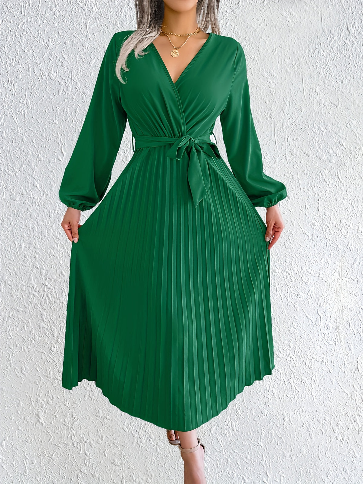 Isabel | Wrap V-Neck Pleated Maxi Dress for Women