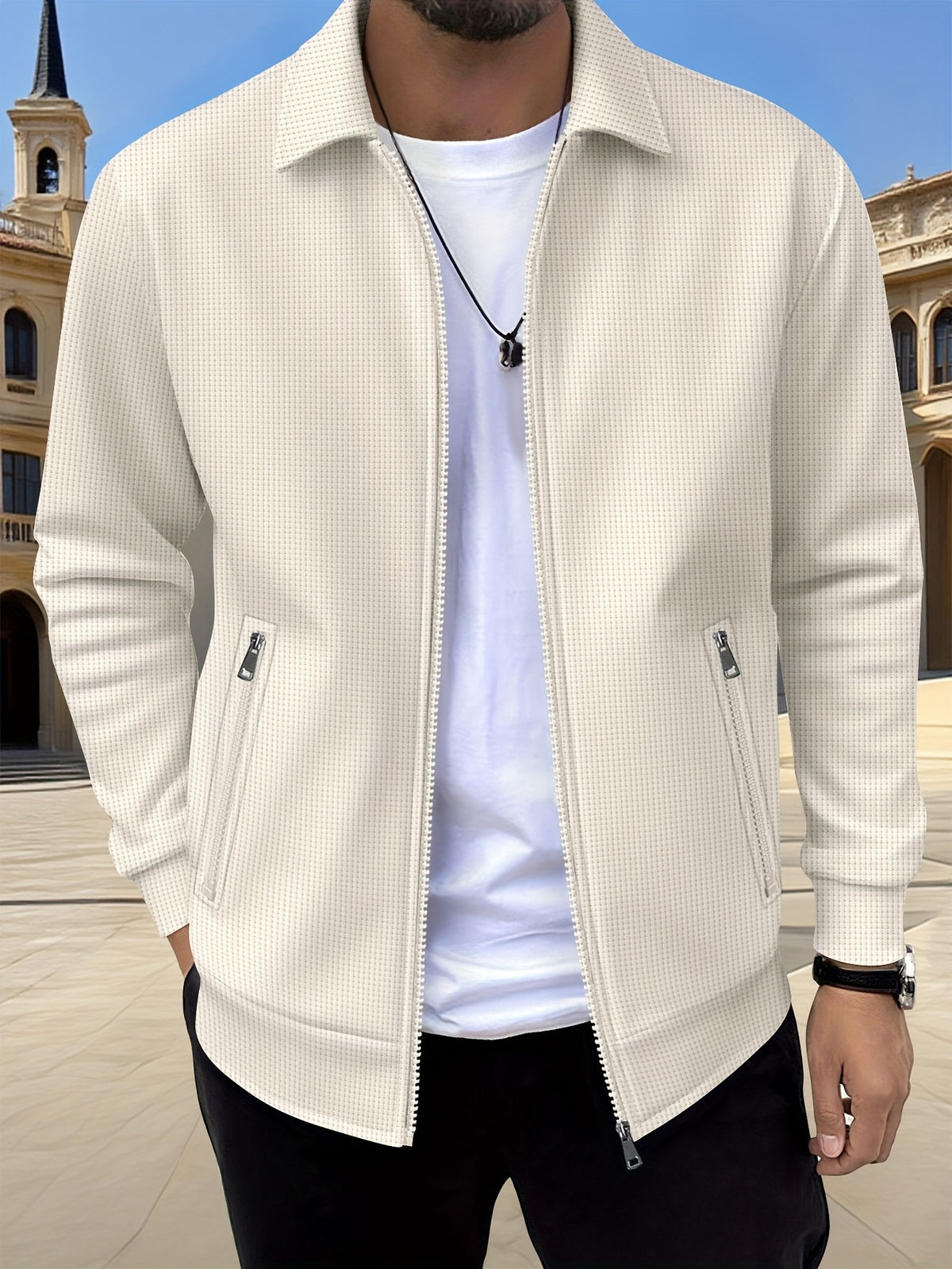 Alfred | Waffle-Textured Zip-Up Jacket with Pockets for Men