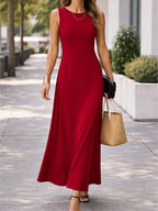 Talissar | Sleeveless A-Line Maxi Dress with Boat Neck for Women