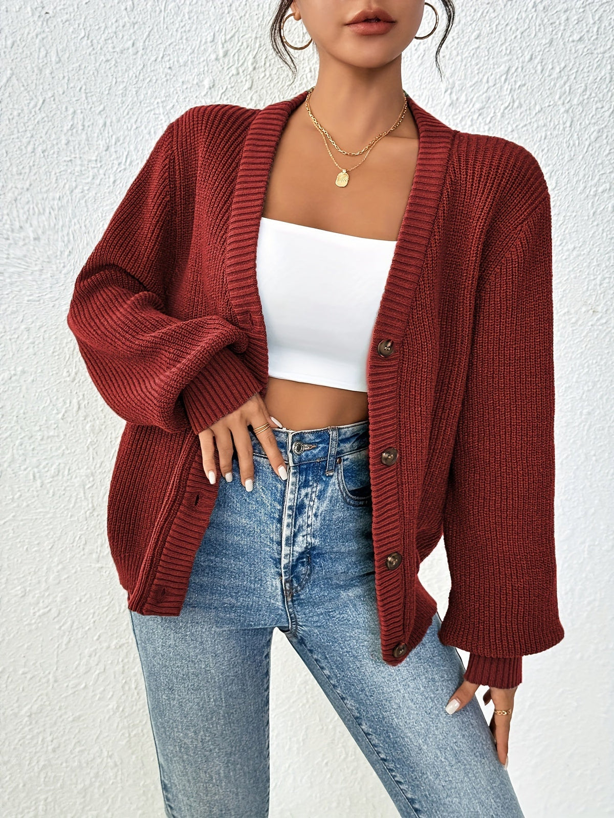 Jade | Button-Front V-Neck Knit Cardigan for Women