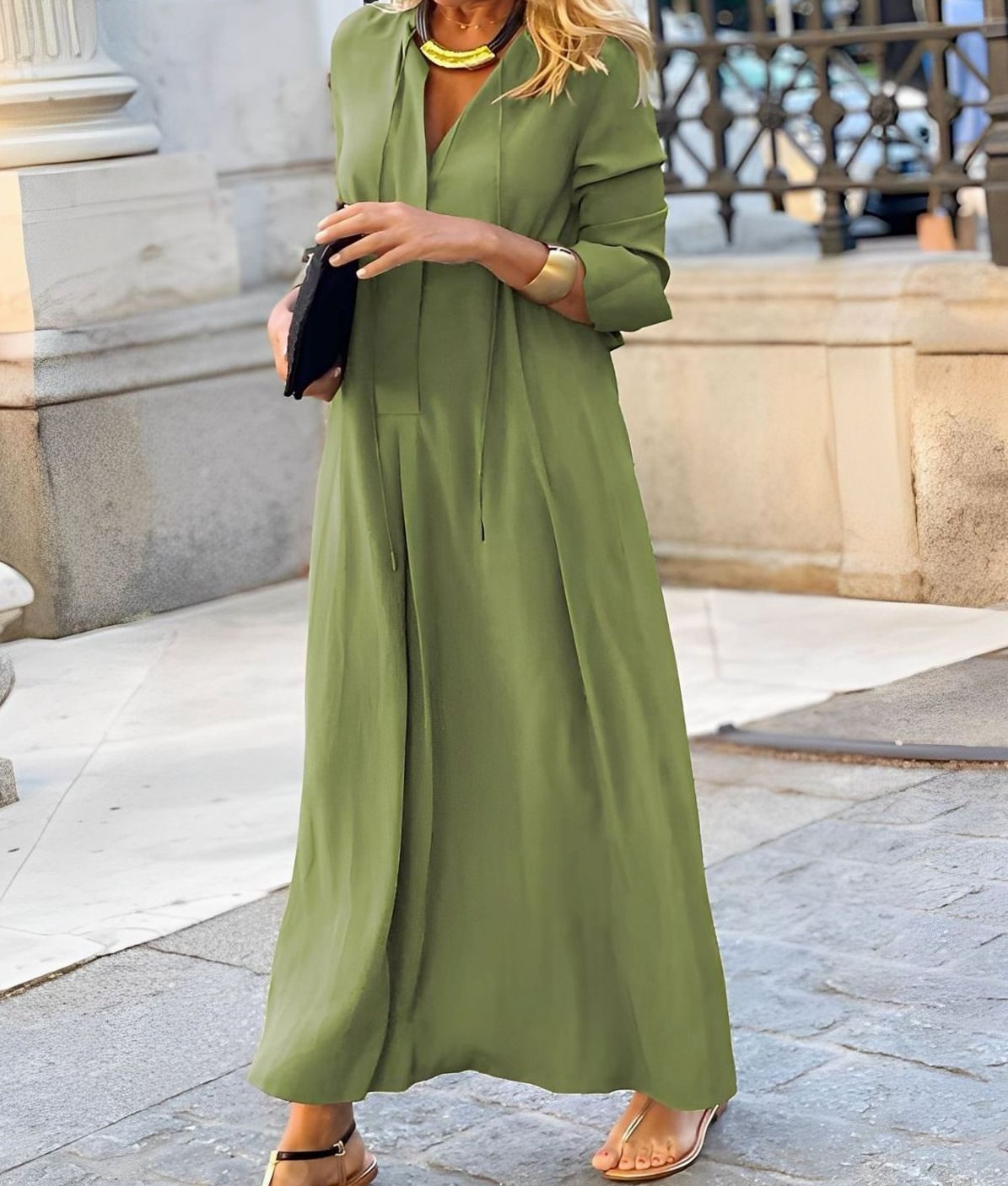 Yvette | Tie-Neck Long Sleeve Maxi Dress for Women