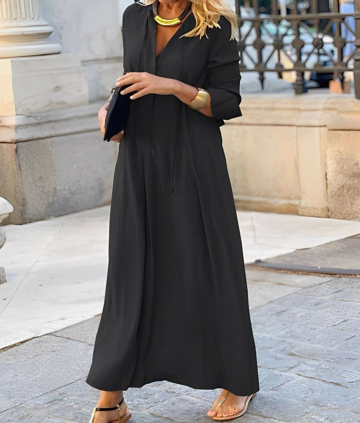 Yvette | Tie-Neck Long Sleeve Maxi Dress for Women