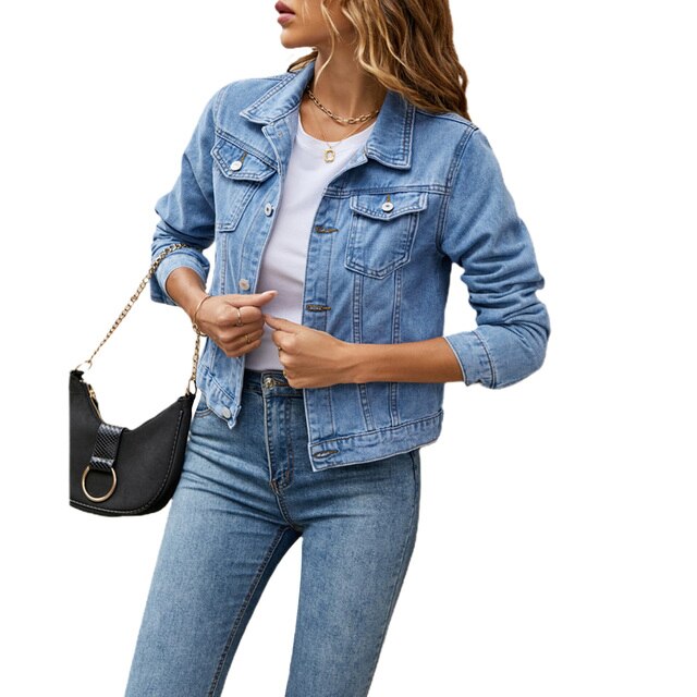 Fiona | Cropped Denim Jacket with Button-Front for Women