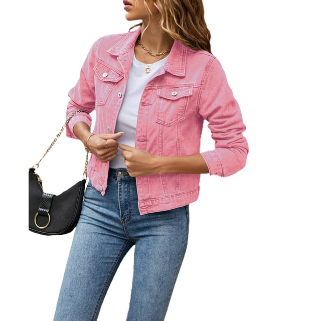 Fiona | Cropped Denim Jacket with Button-Front for Women