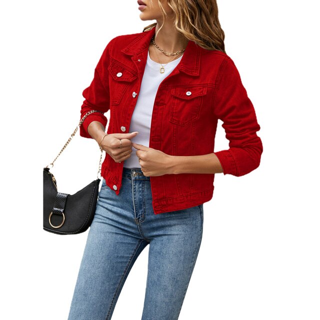 Fiona | Cropped Denim Jacket with Button-Front for Women