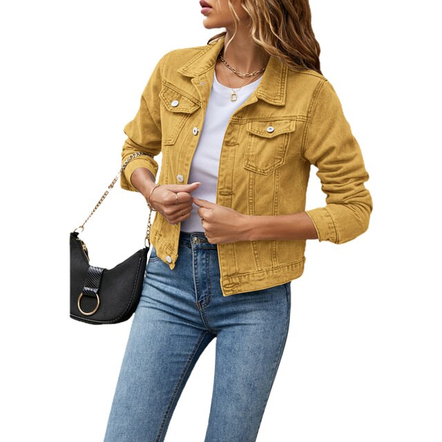 Fiona | Cropped Denim Jacket with Button-Front for Women