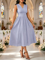 Henriette | Wrap V-Neck Pleated Midi Cocktail Dress for Women