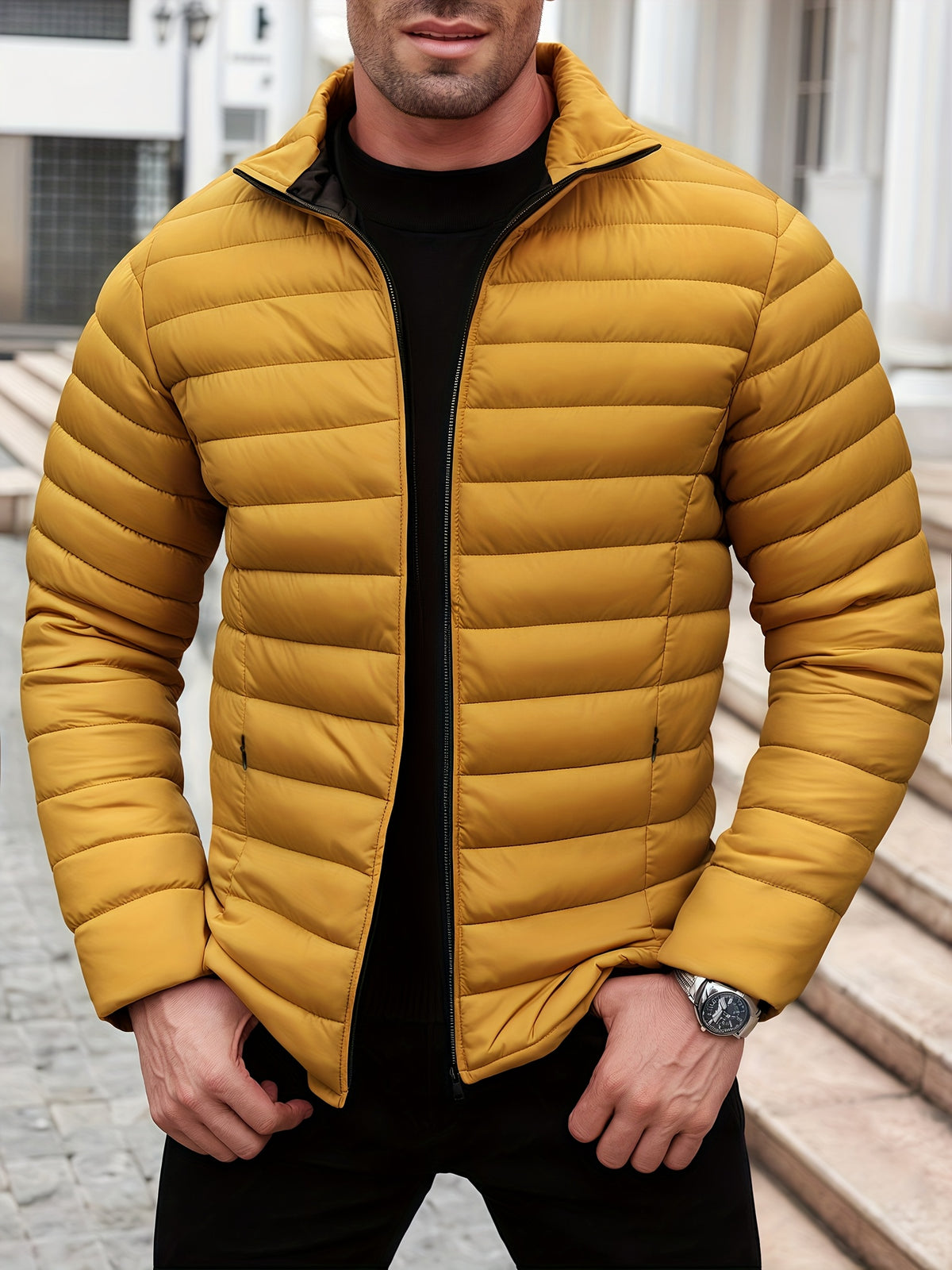 Conrad | Quilted Stand Collar Bomber Jacket for Men