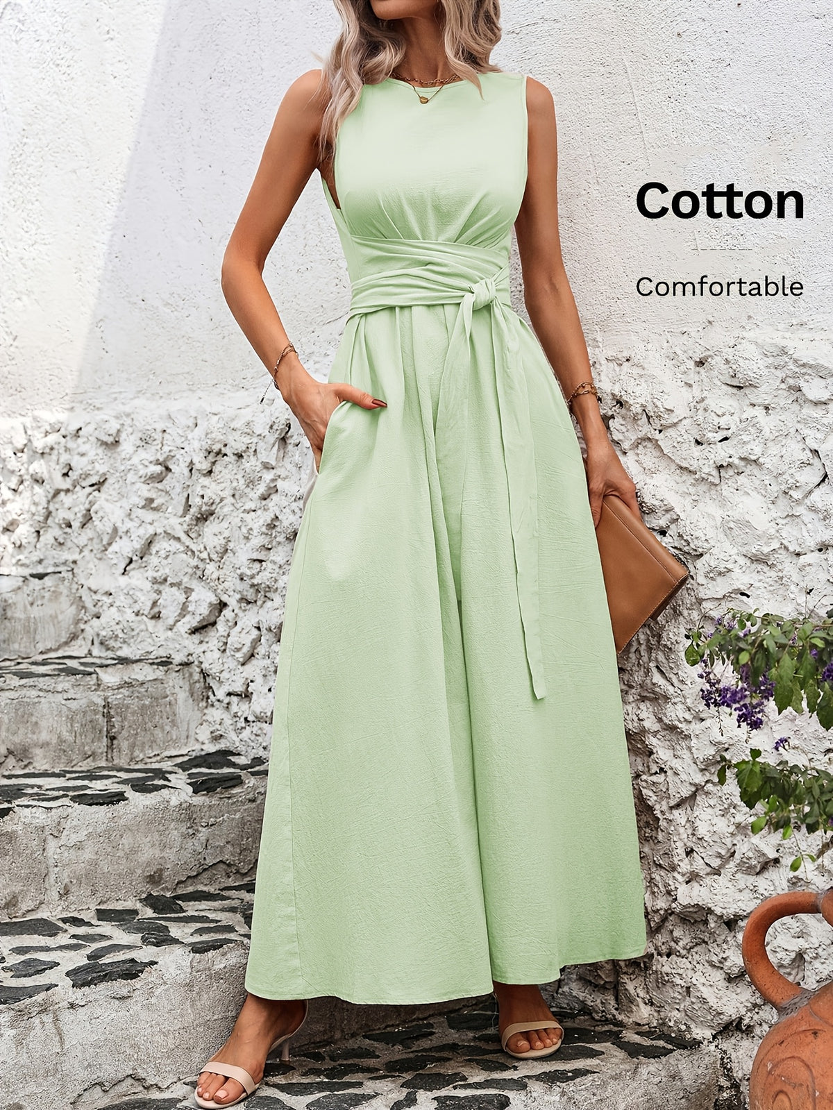Mathilde | Belted Wrap A-Line Sleeveless Maxi Dress for Women