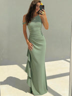 Heidi | One-Shoulder Ruched Cocktail Dress with High Slit