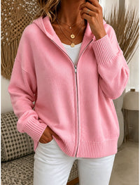 Elin | Ribbed Knit Zip-Up Hooded Cardigan for Women
