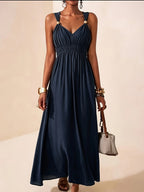 Thalia | Ruched V-Neck Maxi Dress with Bead Straps for Women
