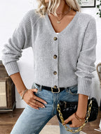 Jacoba | Ribbed Button-Front Cardigan with V-Neck for Women