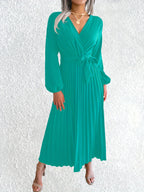 Isabel | Wrap V-Neck Pleated Maxi Dress for Women