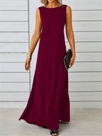 Elowine | Sleeveless A-Line Maxi Dress with Boat Neck for Women