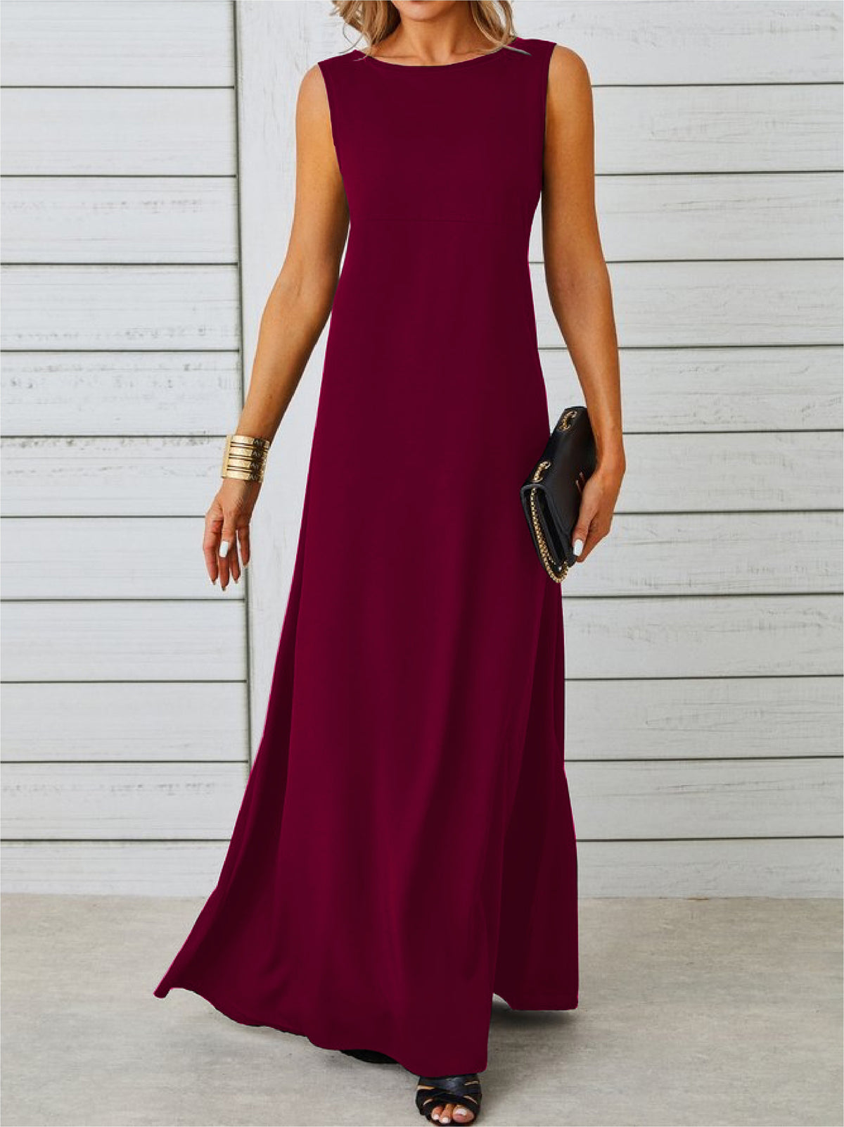 Elowine | Sleeveless A-Line Maxi Dress with Boat Neck for Women