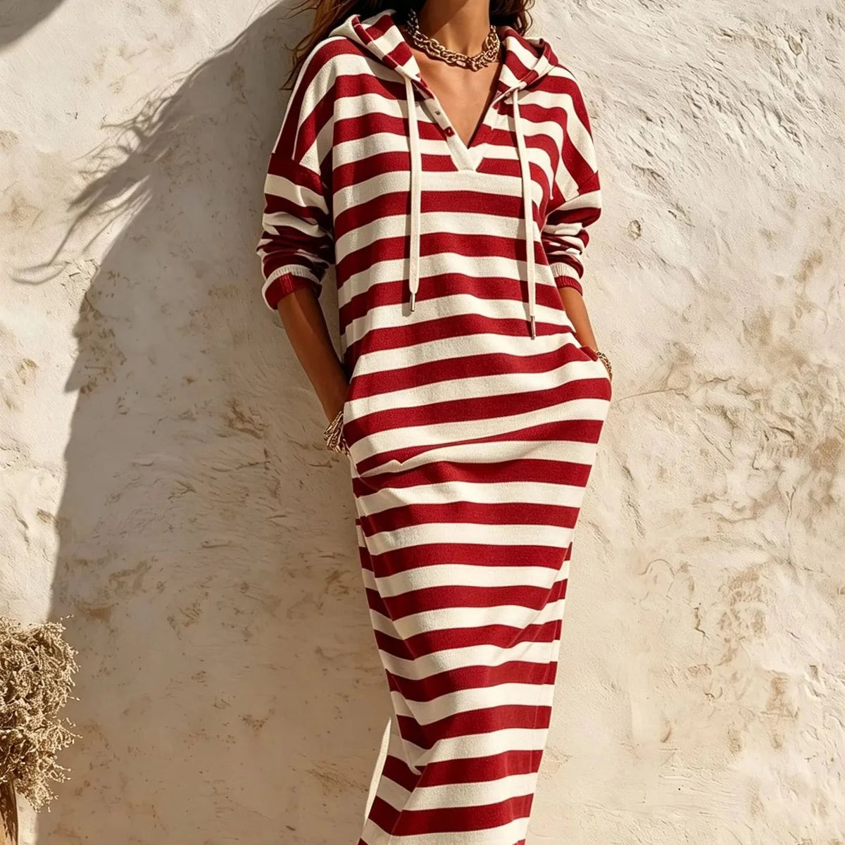 Althea | Striped Hooded Maxi Dress with Pockets for Women