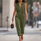 Nadelina | Sleeveless Utility Jumpsuit with Gold-Tone Zip