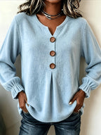 Constance | Ribbed Henley Sweater with Wooden Buttons for Women