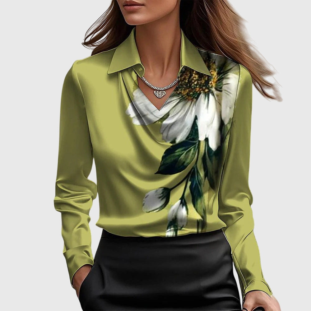 Alma Draped Collar Long Sleeve Blouse for Women