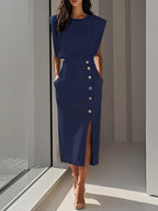 Mirthe | Sleeveless Button-Front Midi Dress for Women