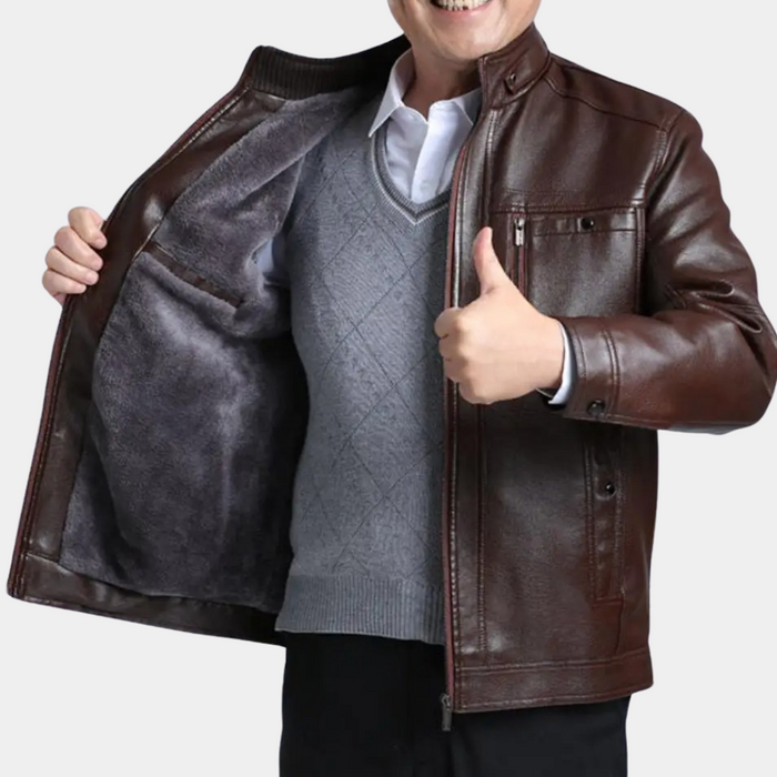 Tiemen | Men's Stand Collar Leather Jacket Casual Jacket