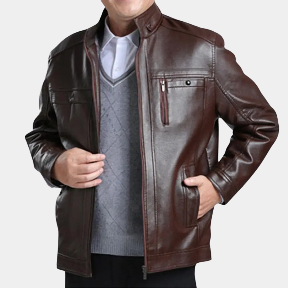 Tiemen | Men's Stand Collar Leather Jacket Casual Jacket