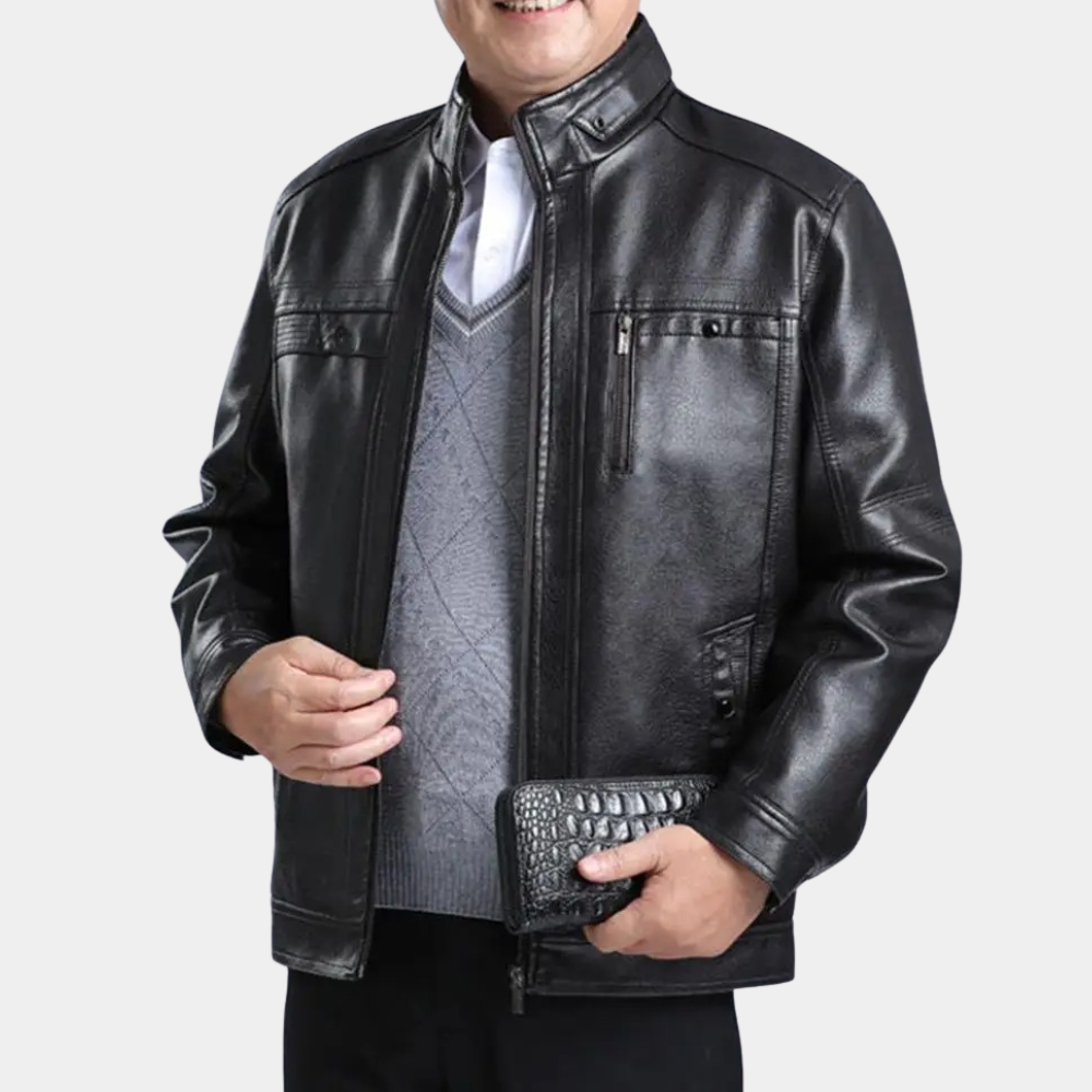 Tiemen | Men's Stand Collar Leather Jacket Casual Jacket