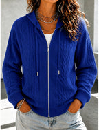 Dorte | Cable Knit Ribbed Zip-Up Hooded Cardigan for Women