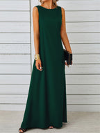 Elowine | Sleeveless A-Line Maxi Dress with Boat Neck for Women