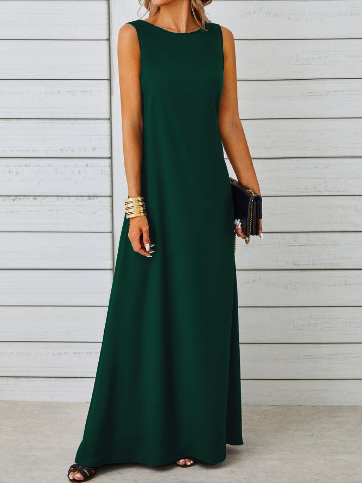 Elowine | Sleeveless A-Line Maxi Dress with Boat Neck for Women