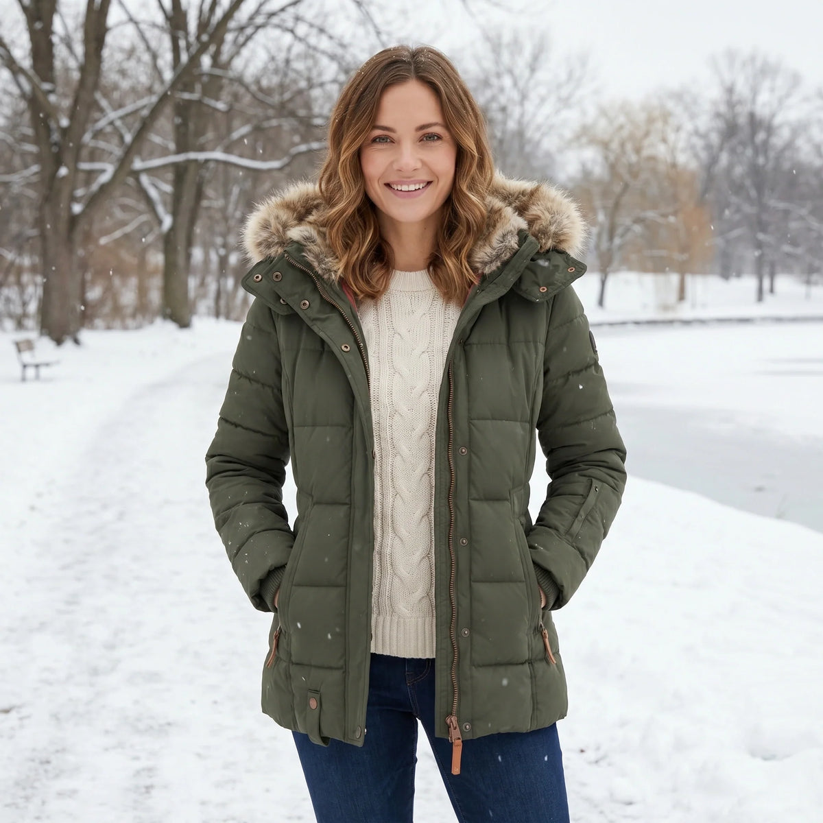 Laura | Fitted Quilted Puffer Jacket with Fur Hood for Women