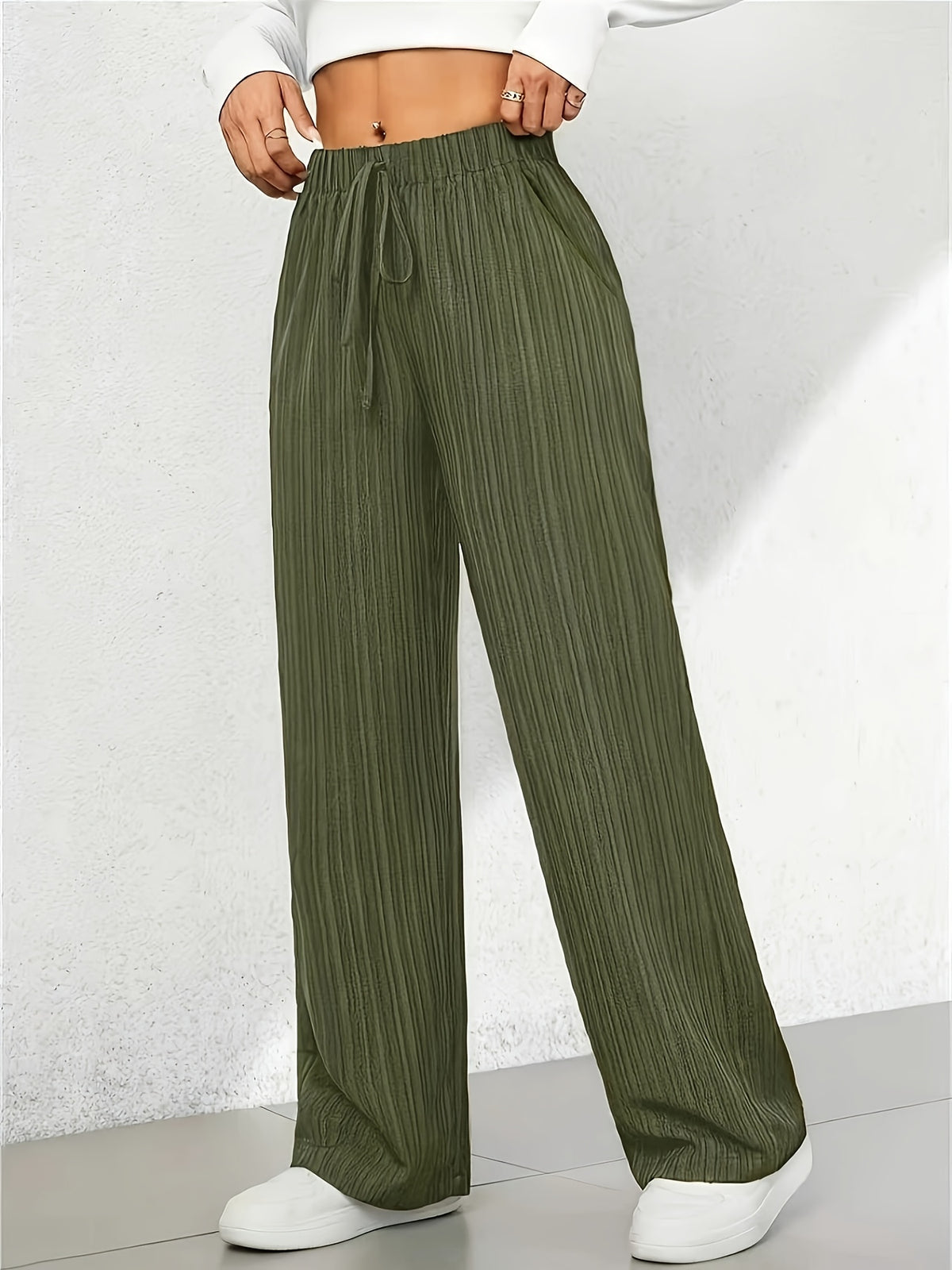 Carla | Baggy Sweatpants with Textured Ribbed Wide Leg for Women