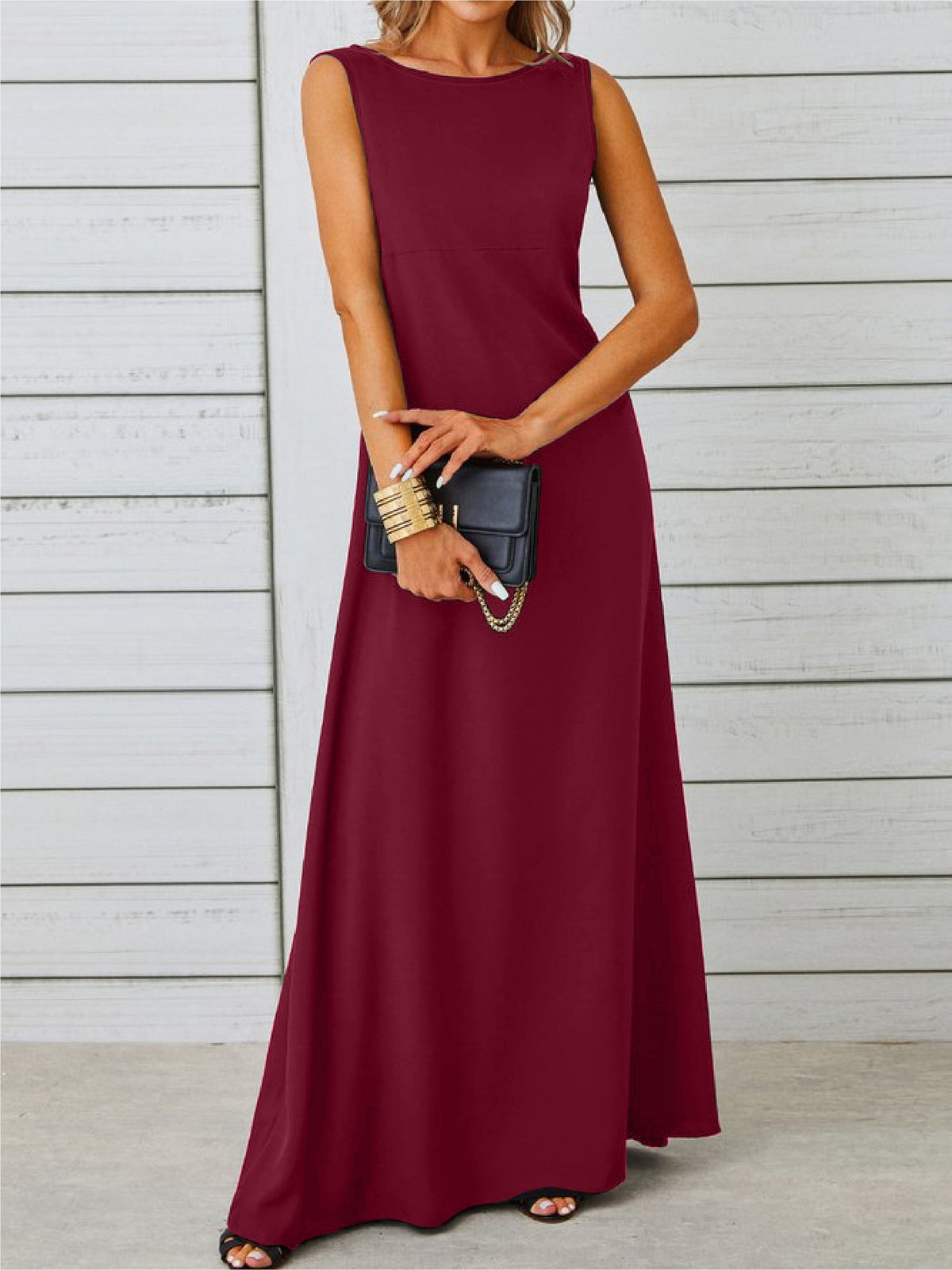 Elowine | Sleeveless A-Line Maxi Dress with Boat Neck for Women