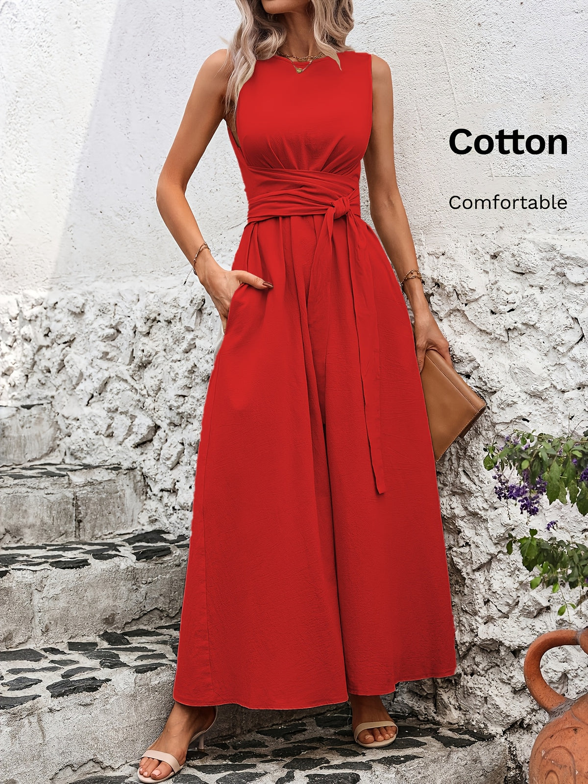 Mathilde | Belted Wrap A-Line Sleeveless Maxi Dress for Women