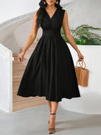 Henriette | Wrap V-Neck Pleated Midi Cocktail Dress for Women