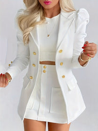 Agatha | Double-Breasted Blazer & Pleated Mini Skirt Set
